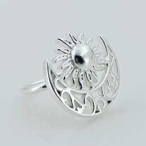 925 Sterling Silver Sun Moon <b>Ring</b> Handmade Boho <b>Statement</b> Jewelry Pearl 18K Perfect Birthday Gift for Her January Birthstone - Product Image 2