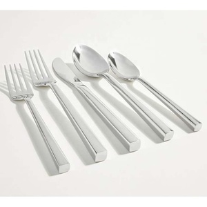 Restaurant moderne de luxe en acier inoxydable plaqué argent, ensemble de couverts carrés solides, longs et audacieux avec poignée cuillère, couteau et fourchette - Product Image 1