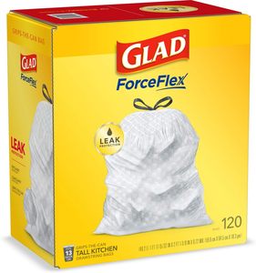 ถุงขยะ Glad Trash Bags แบบมีเชือกผูก สำหรับครัว ขนาด 13 แกลลอน สีขาว สำหรับถังขยะในครัว ไม่มีกลิ่น จำนวน 120 ใบ - Product Image 1