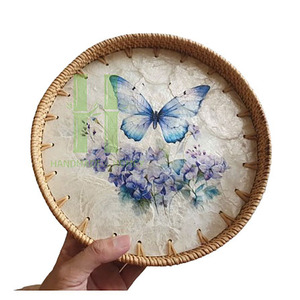 Elegante plato de fregona bandeja de madreperla de ratán bandejas de servicio de comida ecológicas para Decoración de mesa diseño OEM Vietnam HNH Craft - Product Image 3