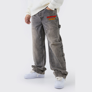 OEM Washed Embroidery Solid Denim Baggy Jeans <b>Men</b> Relaxed Fit Straight Leg Casual <b>Loose</b> <b>Trousers</b> Comfortable Stylish Street - Product Image 6