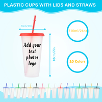 Gobelet en plastique transparent avec paille et couvercle, 24 oz, gobelets réutilisables personnalisables avec logo pour café glacé, smoothies, usage professionnel