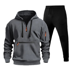 Chándal de lana estampado de dos piezas de invierno de calidad para hombre, media cremallera, múltiples bolsillos, Sudadera con capucha, pantalones, traje, deportes al aire libre - Product Image 3