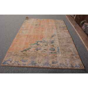 Vintage Turkish <b>Rug</b> 2.5 X 3.5ft Orange Blue Patchwork Design Classic Large Area Wool Area <b>Rug</b> for <b>Hallway</b> Room 4m Latex Backed - Product Image 2