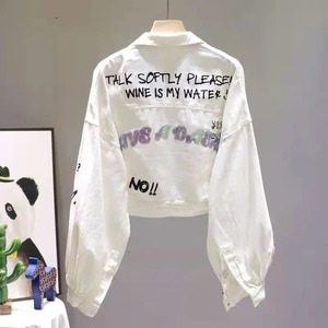 Lettre imprimer blanc Denim veste femmes 2025 nouveau printemps automne court Jean vestes manteau femme coréenne mode Top qualité - Product Image 4