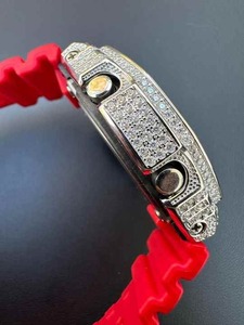 Unisex Sporty Style Moissanite Diamond <b>Watch</b> Glass Crystal 925 Sterling Silver Silicone Iced Red Stripe Dial Luxury Hip Hop - Product Image 3