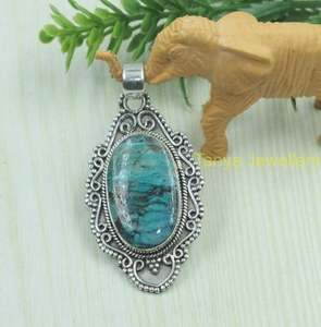 Chrysocolla <b>Pendant</b> 925 Sterling Silver Design <b>Pendant</b> <b>Large</b> Stone Statement <b>Pendant</b> <b>Necklace</b> for Women Chrysocolla Gift - Product Image 5