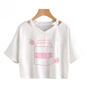 เสื้อยืดเอวลอยสำหรับผู้หญิงเสื้อยืดครอปผ้าฝ้ายโลโก้ออกแบบได้ตามต้องการ - Product Image 5