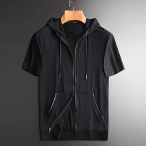 2024 New Summer Casual Loose and Simple Solid Color Quick Drying Breathable Fashion Versatile <b>Short</b> <b>Sleeved</b> Zippered <b>Hoodie</b> - Product Image 4