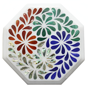 Médaillon moderne de luxe en marbre jet d'eau forme ronde incrustation de marbre noir poli dessus de table basse avec motif floral - Product Image 6