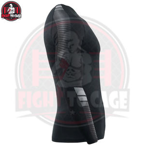 เสื้อรัดกล้ามเนื้อ MMA คุณภาพดีที่สุด ผลิตในปากีสถาน สีดำเทา แห้งเร็ว แขนยาว ผ้าโพลีเอสเตอร์/สแปนเด็กซ์/ไนลอน 220 กรัม - Product Image 3