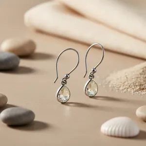 Boucles d'oreilles pendantes en pierre naturelle argentée Art Palace, style mariage tendance pour femme, serti clos - Product Image 3