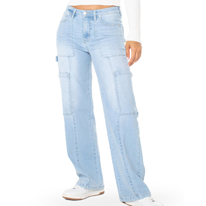 Pantalons pour femmes Boyfriend Denim Jeans Streetwear Fashion Multi Pockets Flared Pleated Pantalones Baggy Cargo Pants For Women - Product Image 6