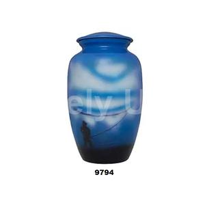 Urna de cremación funeraria de metal con hombre pescador para cenizas humanas hecha a mano en aluminio Urnas grandes para adultos con bolsa de terciopelo gratis - Product Image 1