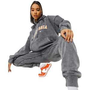 Vente en gros Pantalon de survêtement vintage en éponge française à capuche Ensemble 2 pièces Street Wear Vêtements Acid Wash Plus Size Option Logo - Product Image 4