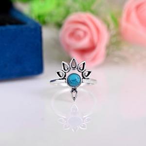 925 Sterling Silver Boho Style <b>Ring</b> with <b>Turquoise</b> Gemstone Handmade Jewelry Gift for Women's Wedding Trending Love Gift - Product Image 3