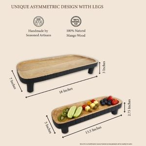 Plateau de service rectangulaire en bois asymétrique à base stable, lot de 2, ensemble combiné, article durable, disponible au prix le plus bas pour la vente - Product Image 2
