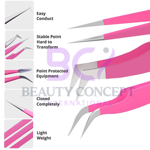 Pince à épiler rose élégante pour extensions de cils Nouveau design Pince à greffer en acier inoxydable longue durée - Product Image 2