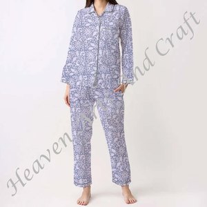 Hermoso bloque de mano impreso algodón noche dormir desgaste Primavera/Verano Floral/personaje/letra/patrón/vacaciones/patrón de árbol de coco - Product Image 5