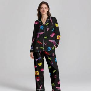 Custom Adult Luxury Silk Satin Sleepwear Set Soft Breathable <b>Pajamas</b> Two-Piece Elastic Waistband Customizable - Product Image 3