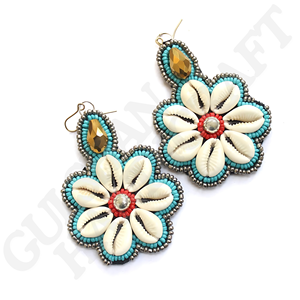 Pendientes temáticos náuticos de forma única de tela de algodón multicolor de alta calidad hechos a mano azul blanco bordado costura - Product Image 1