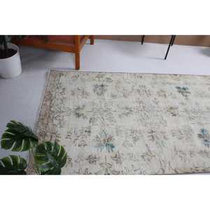 Tapis vintage 3,9x8,3 pi (120x252 cm), tapis turc en laine bleu floral - Product Image 4