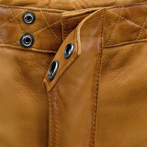 Pantalon en cuir PU Mono Riders couleur moutarde brûlée, design populaire, taille haute, jambe large, unisexe, style urbain, vintage, hiver, vente en gros - Product Image 4