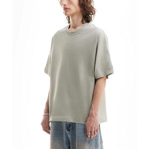 Vente en gros 100% coton personnalisé 3D Logo surdimensionné bouffée T-shirt imprimé hommes 330g poids lourd respirant anti-boulochage équipage tricoté - Product Image 3