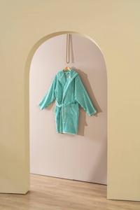 เสื้อคลุมอาบน้ำแบบตุรกีลายทางสีเขียวขาว มีฮู้ด ผ้าฝ้าย 100% - Product Image 5