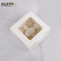 Boîte à cupcakes en papier blanc Huamao avec fenêtre transparente, disponible en tailles 1/2/4/6/8/12, qualité alimentaire, logo personnalisé pour mariage et fête