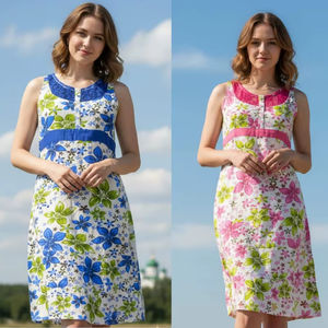 Elegante nuevo vestido de algodón de moda hasta el suelo patrón sólido ajuste fluido estilo diario sin esfuerzo para el verano lavable - Product Image 1