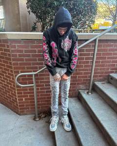 Chándal con estampado de pantalla y logotipo personalizado para hombre, chándal Vintage lavado con ácido, conjunto de sudaderas con capucha de gran tamaño para hombre - Product Image 1