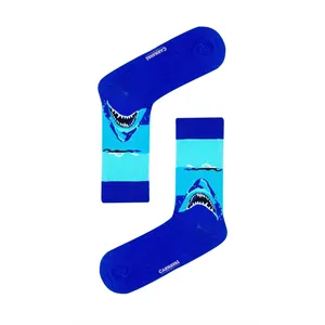 Colorful <b>Shark</b> Pattern <b>Socks</b> for Men Women & Boys Customizable Logo Jacquard & Anti-Bacterial Features High Ankle Knitted - Product Image 1