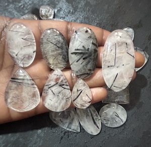 Tourmaline noire naturelle, taille ovale, cabochon, pointe de cristal pour cheveux, pierres brutes en vrac, prix de gros pour la fabrication de bijoux, quartz - Product Image 2