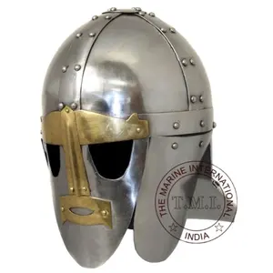 16th Century Sutton Hoo ''Anglo Saxon" Medieval Brass Steel Role Play Premium Helmet With Head Liners Medieval Knight Helmet