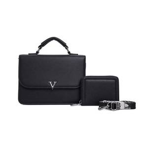 Set di Borsa a Mano e Borsa a Tracolla con Portafoglio Abbinato in Pelle PU, Chiusura Magnetica, Design Texturizzato con Logo V - Product Image 2