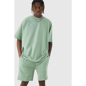 Ensemble de shorts délavés à l'acide pour hommes 100% coton respirant séchage rapide de qualité supérieure t-shirts et shorts OEM - Product Image 1