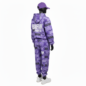 Survêtement décontracté pour homme, matière polyester premium 280 GSM, toucher doux, impression par sublimation de logo violet, tailles plus grandes - Product Image 5