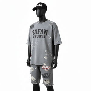 Ensemble t-shirt et short pour homme, coton lourd de qualité supérieure, jersey 240 GSM, lavage à l'acide, logo imprimé à l'écran, ensemble de 2 pièces - Product Image 2