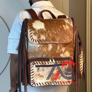 Usine directe en gros en cuir de vachette frange couche sac à dos en gros en cuir véritable multi-fonctionnel voyage sac à dos sacs - Product Image 1