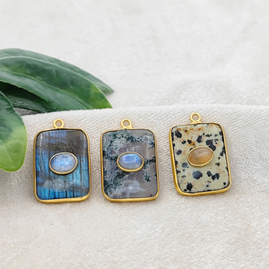 925 Sterling Silver Fine Pendentifs Charmes Rectangle Lisse Mousse Agate Incrustation Gemme Lunette Réglage Collier Faire En Vrac - Product Image 4