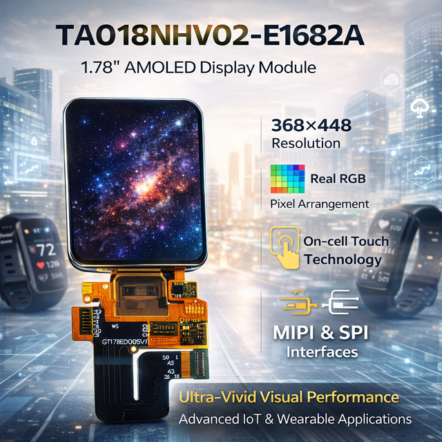 1.78 Inch AMOLED Display 368x448 |  MIPI SPI Interface l with On-Cell Touch |  16.7M Color Display Module for Smart Wearable