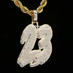 23 Number Pendant With Moissanite Stones 925 <b>Silver</b> Plated Hip Hop Men's <b>Charm</b> Jewelry Everyday Wear - Product Image 6