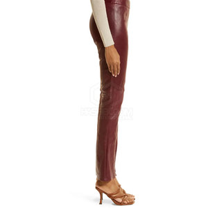 2024 pantalones de cuero de alta calidad hechos a medida para mujer hechos a mano invierno frente plano Casual transpirable cintura alta precio al por mayor - Product Image 3