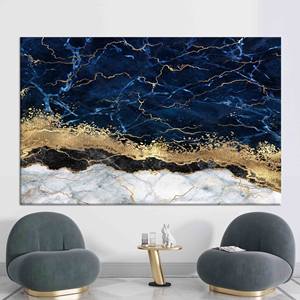 Toile murale imprimée moderne bleu marine et or - Décoration élégante pour la maison, toile encadrée - Product Image 1