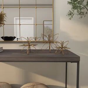 Sculpture décorative florale faite à la main en métal cosmopolite or géométrique sculpture polie moderne de table ornement Art moderne - Product Image 3