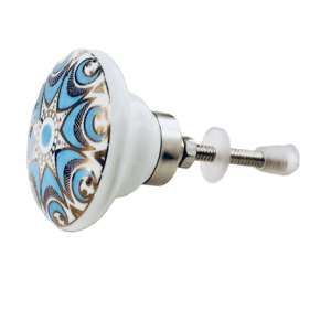 Perillas de Cerámica Turquesa y Doradas Estilo Marroquí, Hexagonales con Diseño Floral, Tiradores para Cajones, Armarios, Dormitorios, Cocina y Cómodas - Product Image 3