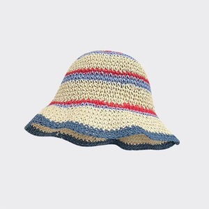 New trend solid color travel back colorful handmade unisex Unique Crochet Striped <b>straw</b> <b>summer</b> wholesale breathable Bucket <b>Hats</b> - Product Image 6