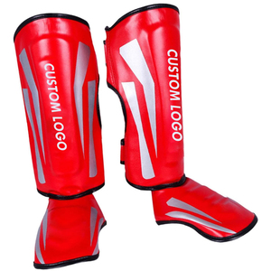 Espinilleras Rojas para Entrenamiento de MMA y Boxeo - Cierre de Velcro de Cuero, Absorción de Impactos, Ligeras, Duraderas, Equipo de Protección - Product Image 1