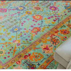 Personalizable 5x8 Neutral Oushak Area Rug Abstract Faded Wool Turkish Rug Set Azul Beige para Dormitorio Sala de estar Otros tamaños - Product Image 6